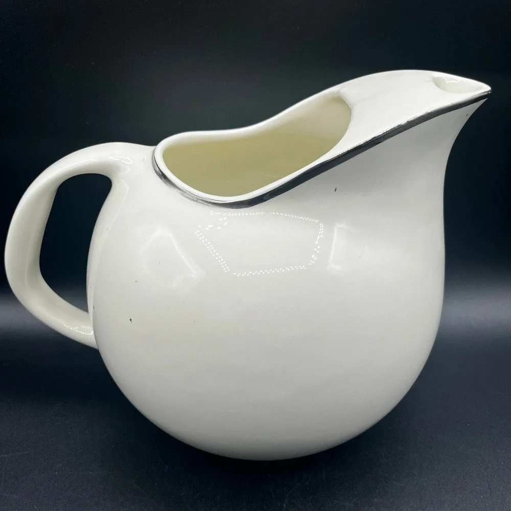 Vtg Universal Ballerina Ball Pitcher 22 Carat Platinum Trimmed White Cream 1960s